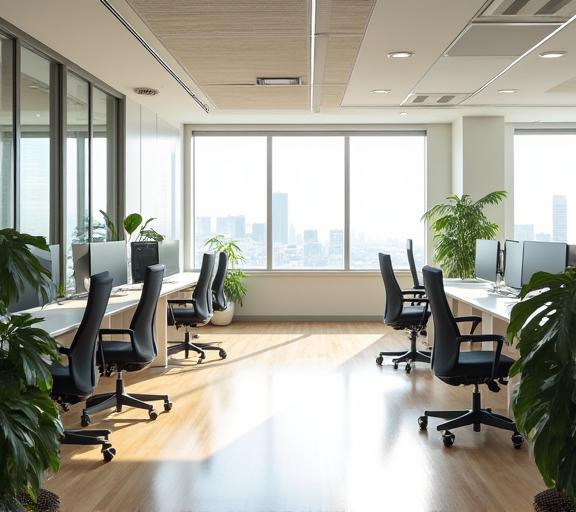 光が差し込むモダンで清潔な日本のオフィス空間